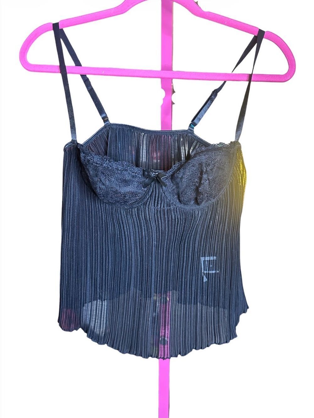 Sheer Pleated Black Lace Bust Camisole